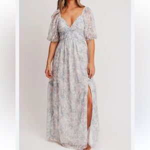 Storia womans boho eyelet Blue Floral Maxi Dress size 2XL